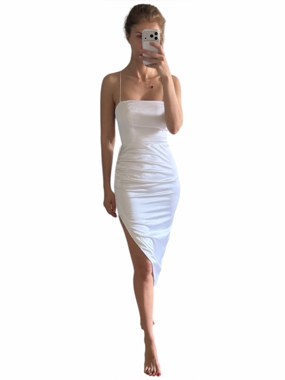 Nwot Manning Cartell Miami Heat Tie-Back white Satin Midi Dress size 0